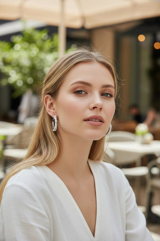 Silver Crystal Hoop Earrings for Women