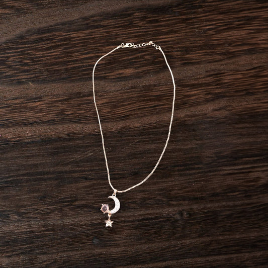 Moon & Star Crystal Pendant Necklace for Women