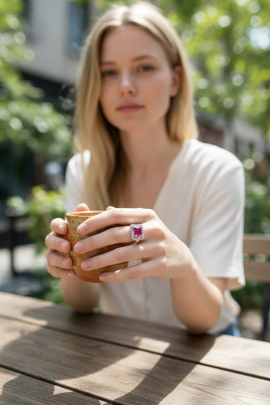 Square Halo Stone Ring Collection for Women